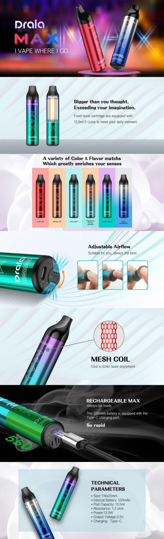 Hauch 700mAh 6000 Wegwerf-elektronischer Zigaretten-WegwerfZerstäuber Vape 13.5ml 0