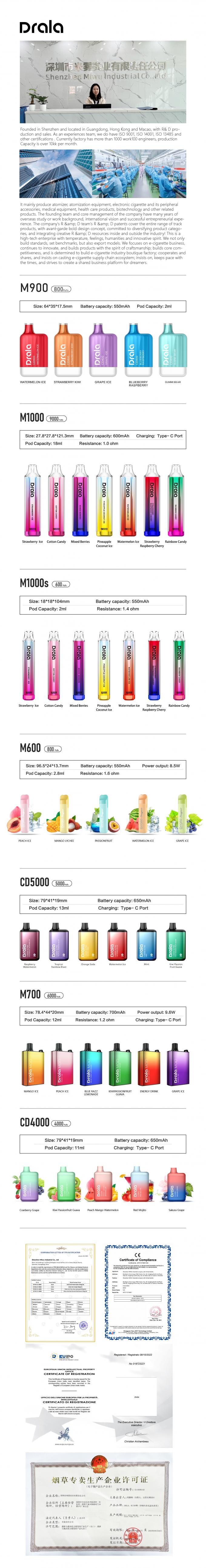Drala Vape 5000 stößt wieder aufladbare Vape-Hülse luft 4