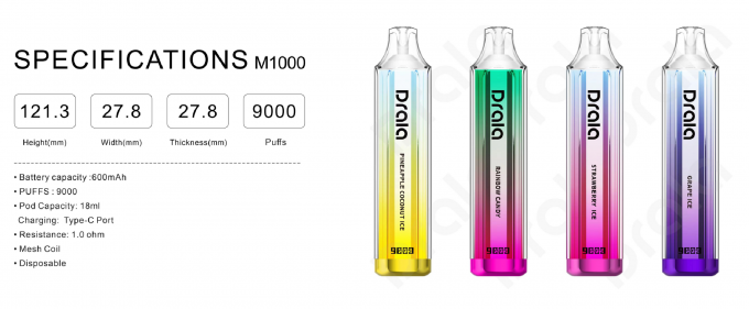 9000 Hauche Wegwerf-Nikotin Mesh Coil Rechargeable Battery Vape-Hülsen-5% 0